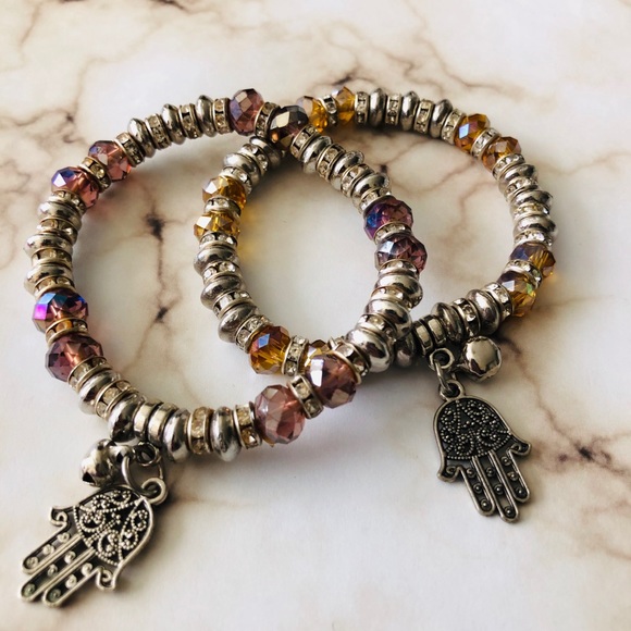 Set of 2 Hamsa Bracelets with Gems - Picture 7 of 8